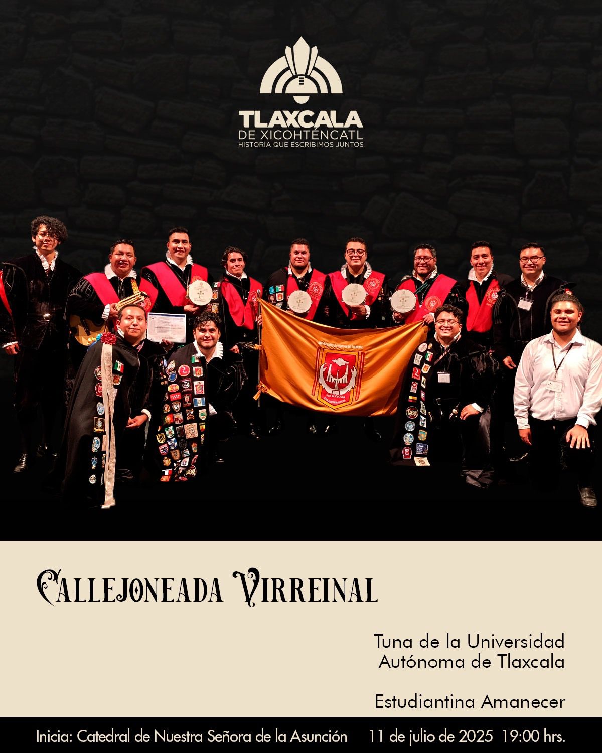 Invita Ayuntamiento de Tlaxcala a Callejoneada que realizará la Tuna de la UATx y la Estudiantina Amanecer Ocotlán